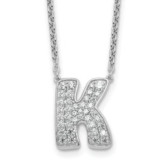 14k White Gold 1/2 carat Lab Grown Diamond VS+ F+ Complete Letter K 18 inch Initial Necklace