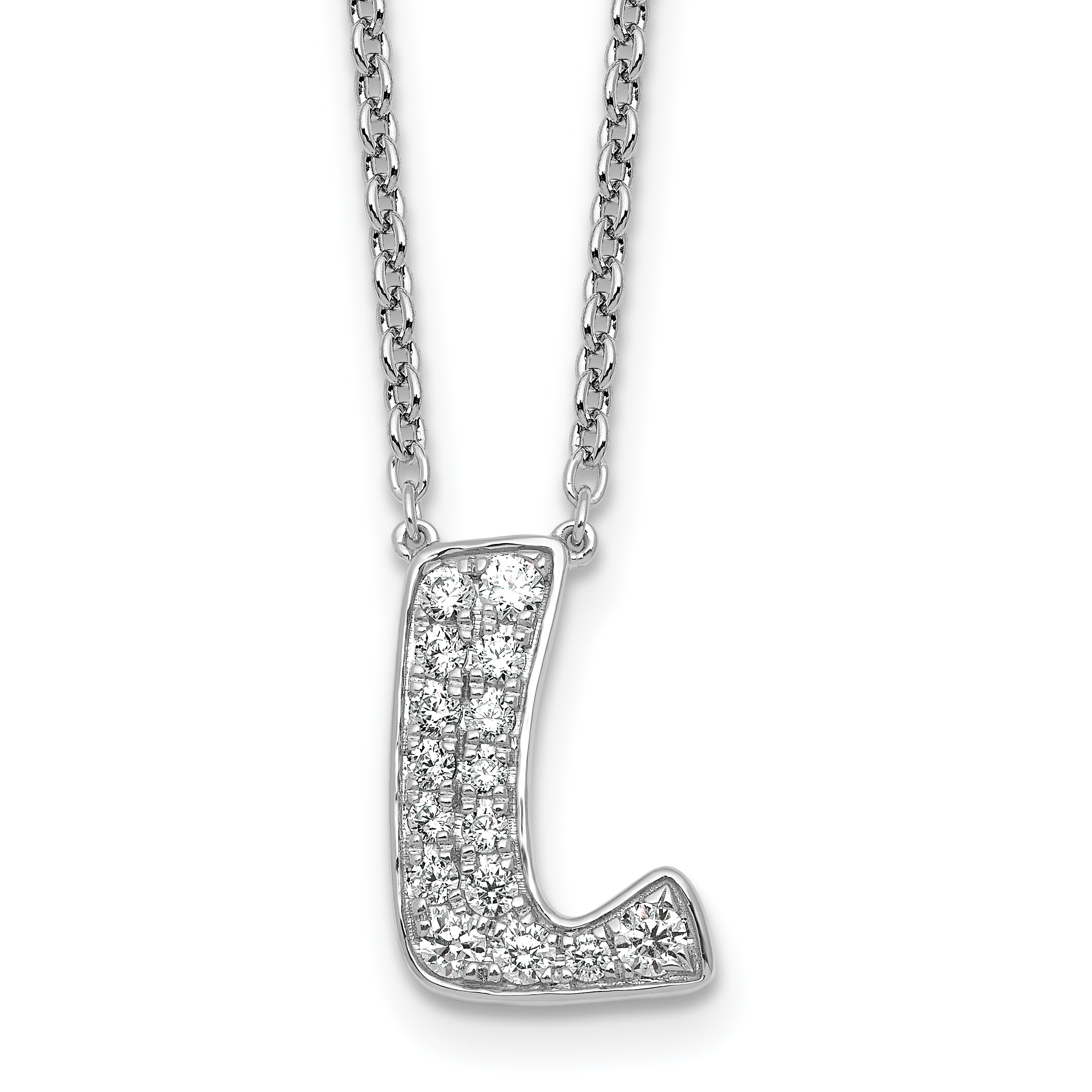 14k White Gold 1/2 carat Lab Grown Diamond VS+ F+ Complete Letter L 18 inch Initial Necklace