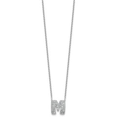 14k White Gold 3/4 carat Lab Grown Diamond VS+ F+ Complete Letter M 18 inch Initial Necklace
