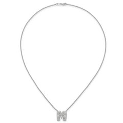 14k White Gold 3/4 carat Lab Grown Diamond VS+ F+ Complete Letter M 18 inch Initial Necklace