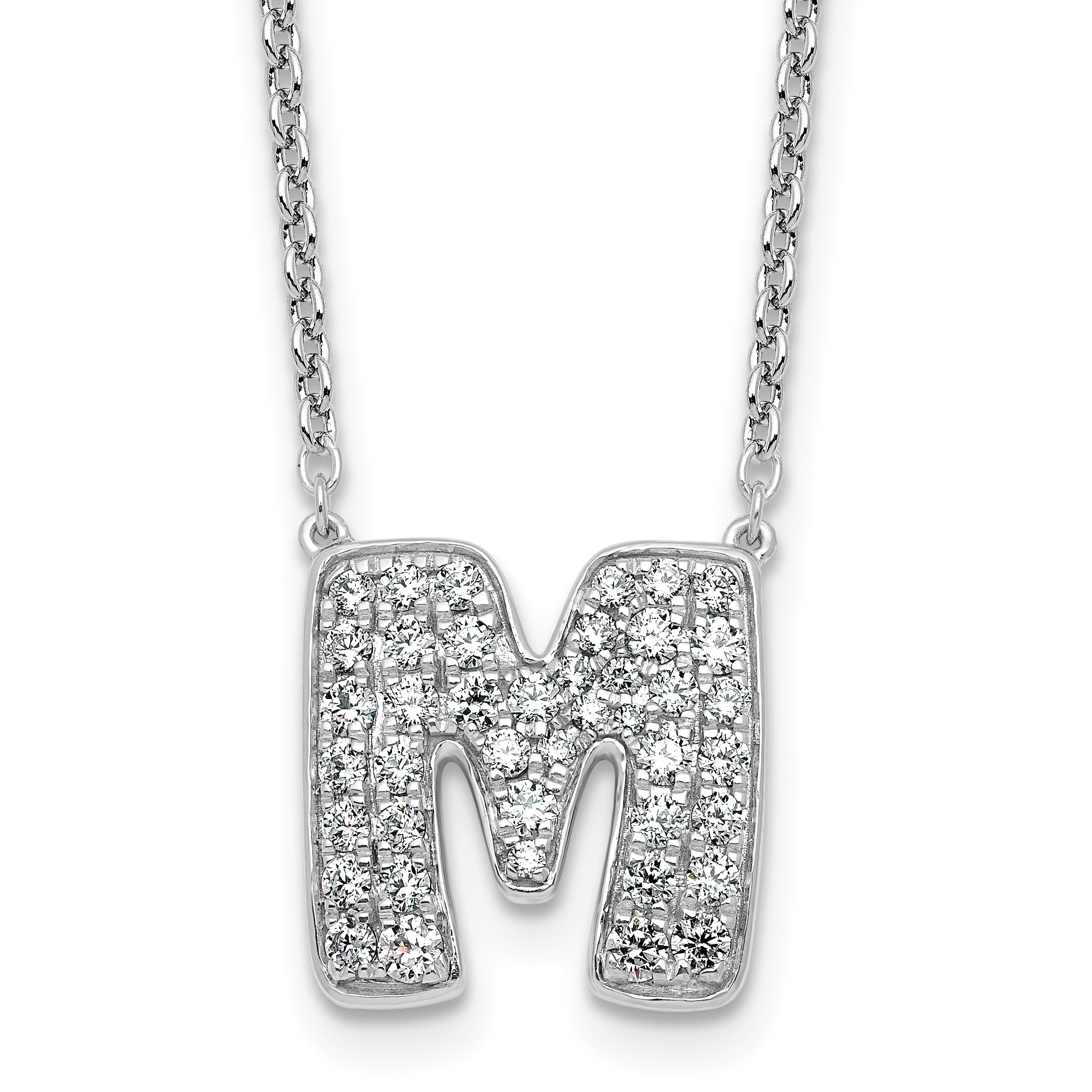 14k White Gold 3/4 carat Lab Grown Diamond VS+ F+ Complete Letter M 18 inch Initial Necklace