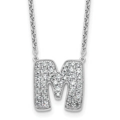 14k White Gold 3/4 carat Lab Grown Diamond VS+ F+ Complete Letter M 18 inch Initial Necklace