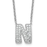 14k White Gold 5/8 carat Lab Grown Diamond VS+ F+ Complete Letter N 18 inch Initial Necklace