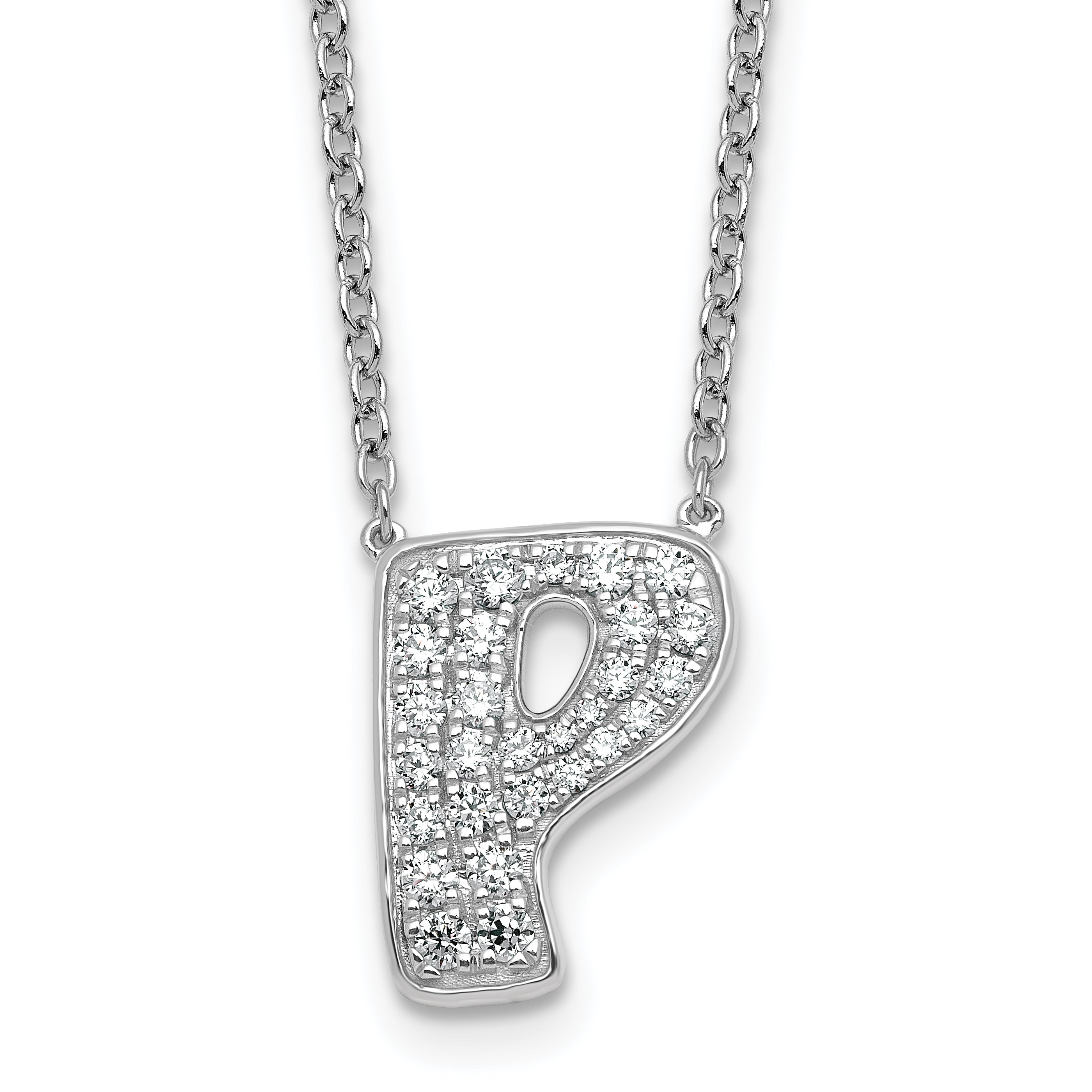 14k White Gold 1/2 carat Lab Grown Diamond VS+ F+ Complete Letter P 18 inch Initial Necklace
