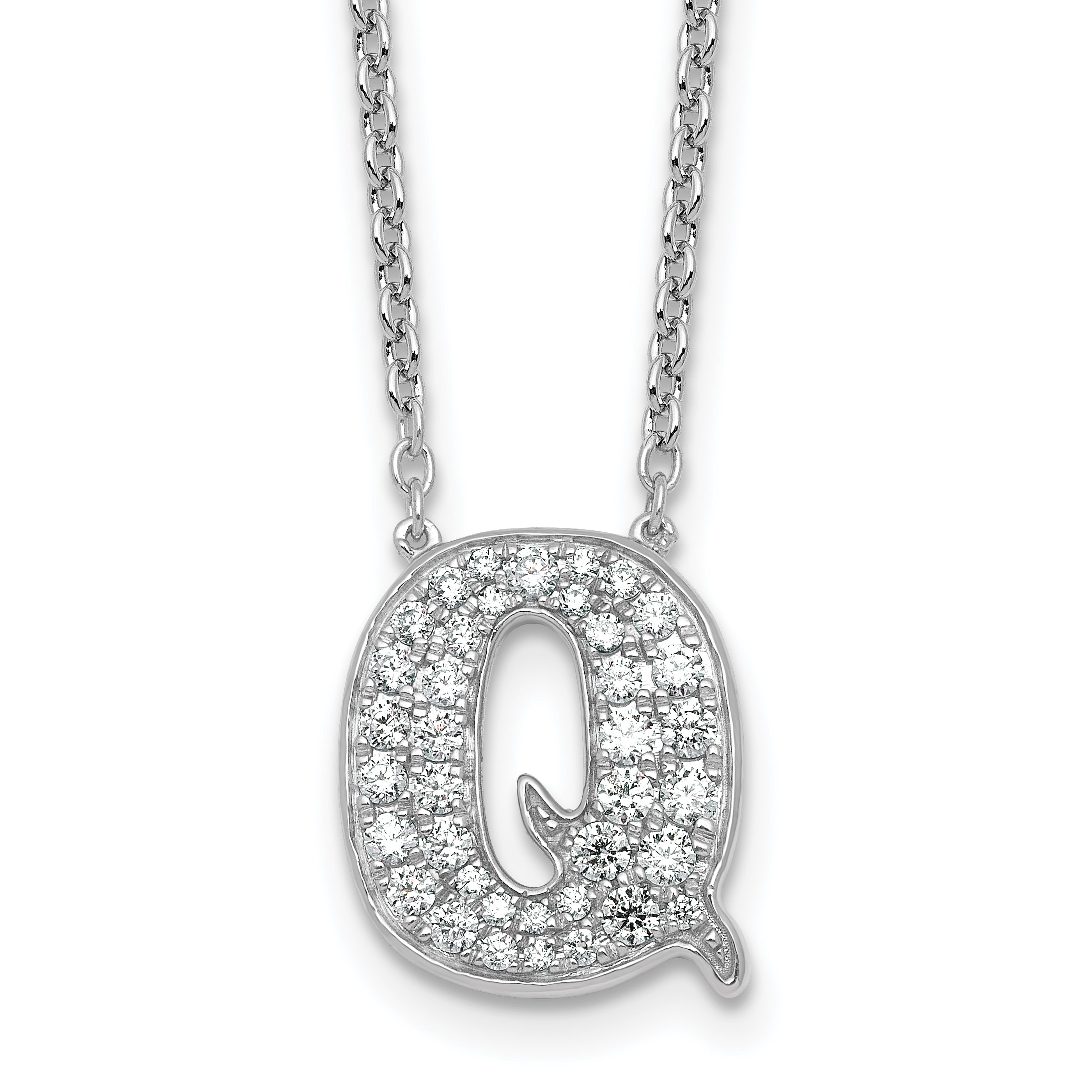 14k White Gold 1/2 carat Lab Grown Diamond VS+ F+ Complete Letter Q 18 inch Initial Necklace