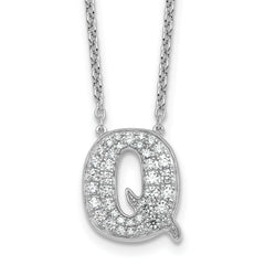 14k White Gold 1/2 carat Lab Grown Diamond VS+ F+ Complete Letter Q 18 inch Initial Necklace