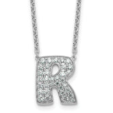 14k White Gold 5/8 carat Lab Grown Diamond VS+ F+ Complete Letter R 18 inch Initial Necklace
