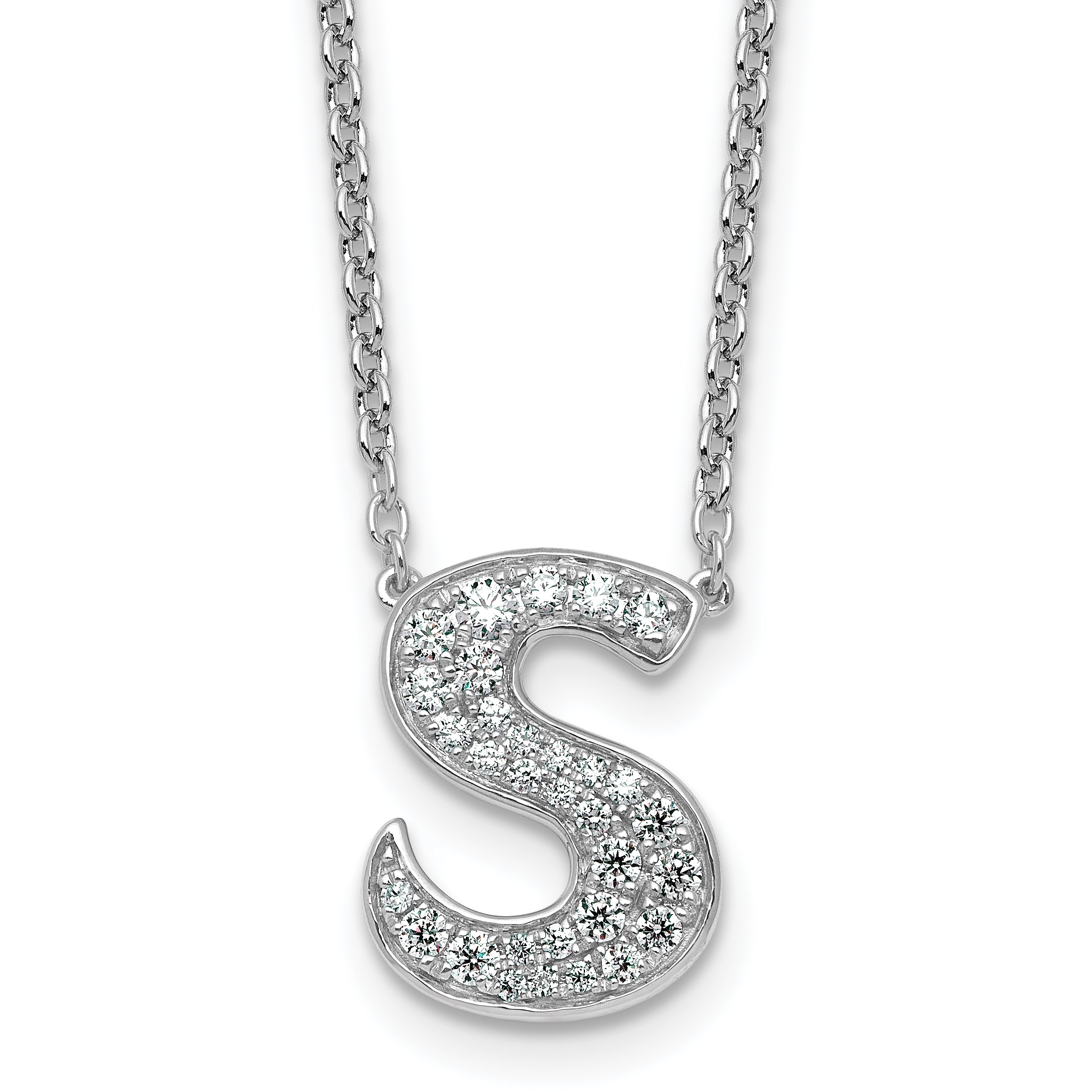 14k White Gold 1/3 carat Lab Grown Diamond VS+ F+ Complete Letter S 18 inch Initial Necklace