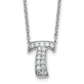 14k White Gold 3/8 carat Lab Grown Diamond VS+ F+ Complete Letter T 18 inch Initial Necklace