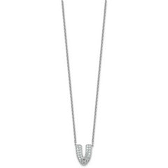 14k White Gold 1/2 carat Lab Grown Diamond VS+ F+ Complete Letter V 18 inch Initial Necklace