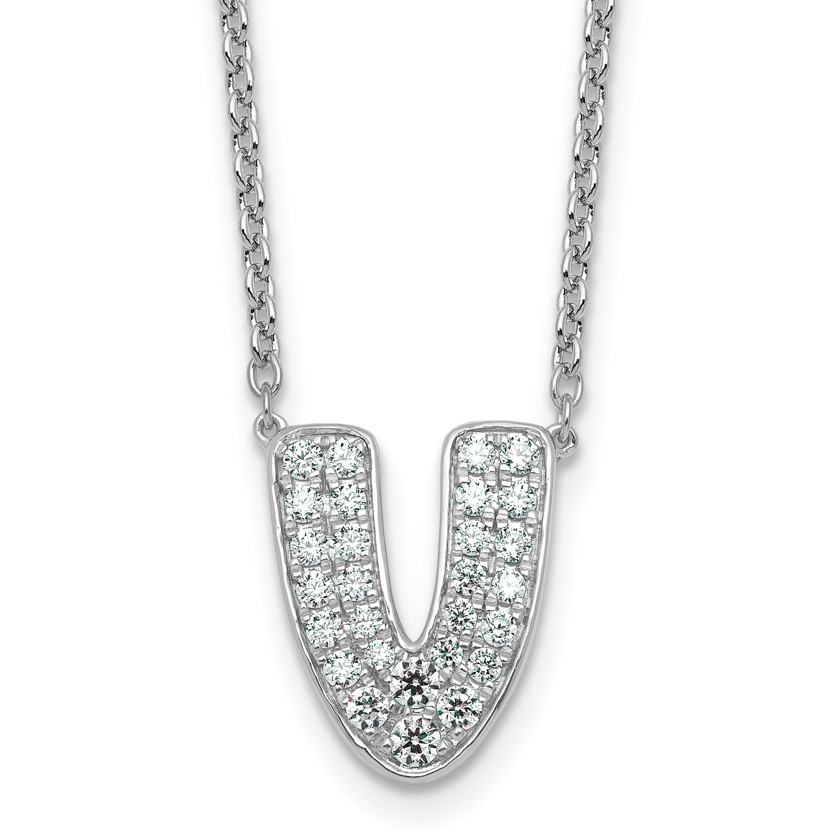 14k White Gold 1/2 carat Lab Grown Diamond VS+ F+ Complete Letter V 18 inch Initial Necklace