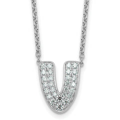 14k White Gold 1/2 carat Lab Grown Diamond VS+ F+ Complete Letter V 18 inch Initial Necklace
