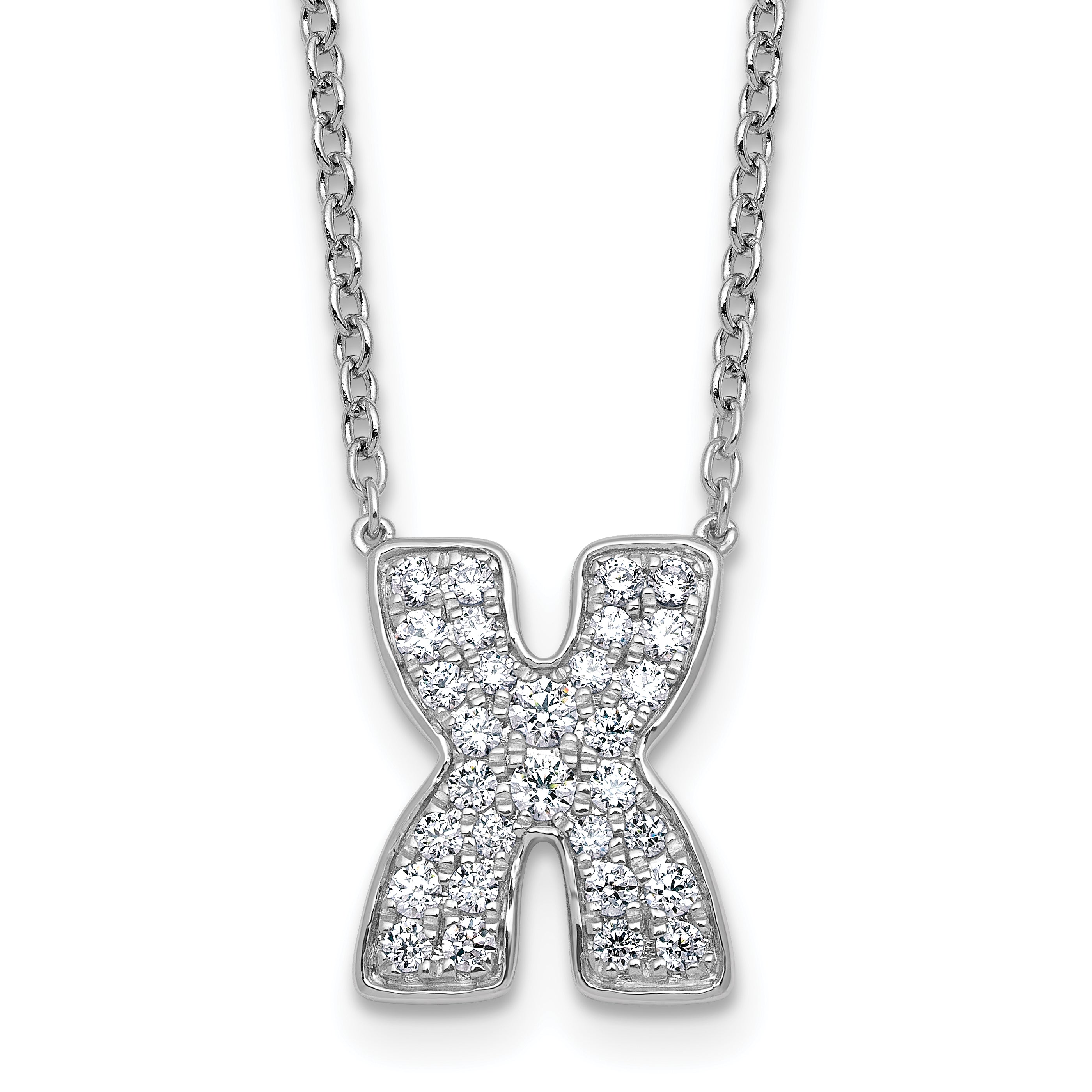 14k White Gold 1/2 carat Lab Grown Diamond VS+ F+ Complete Letter X 18 inch Initial Necklace