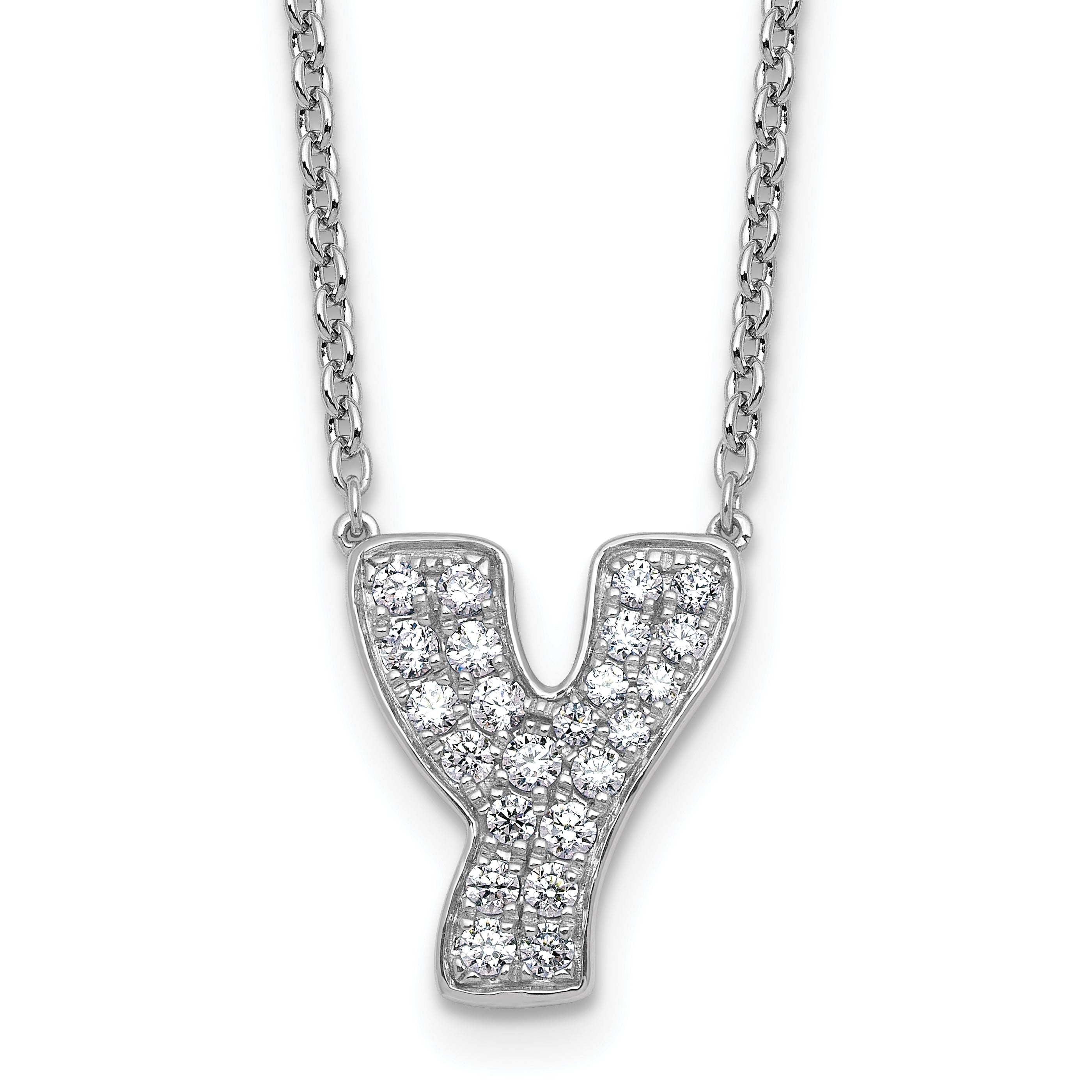 14k White Gold 1/2 carat Lab Grown Diamond VS+ F+ Complete Letter Y 18 inch Initial Necklace