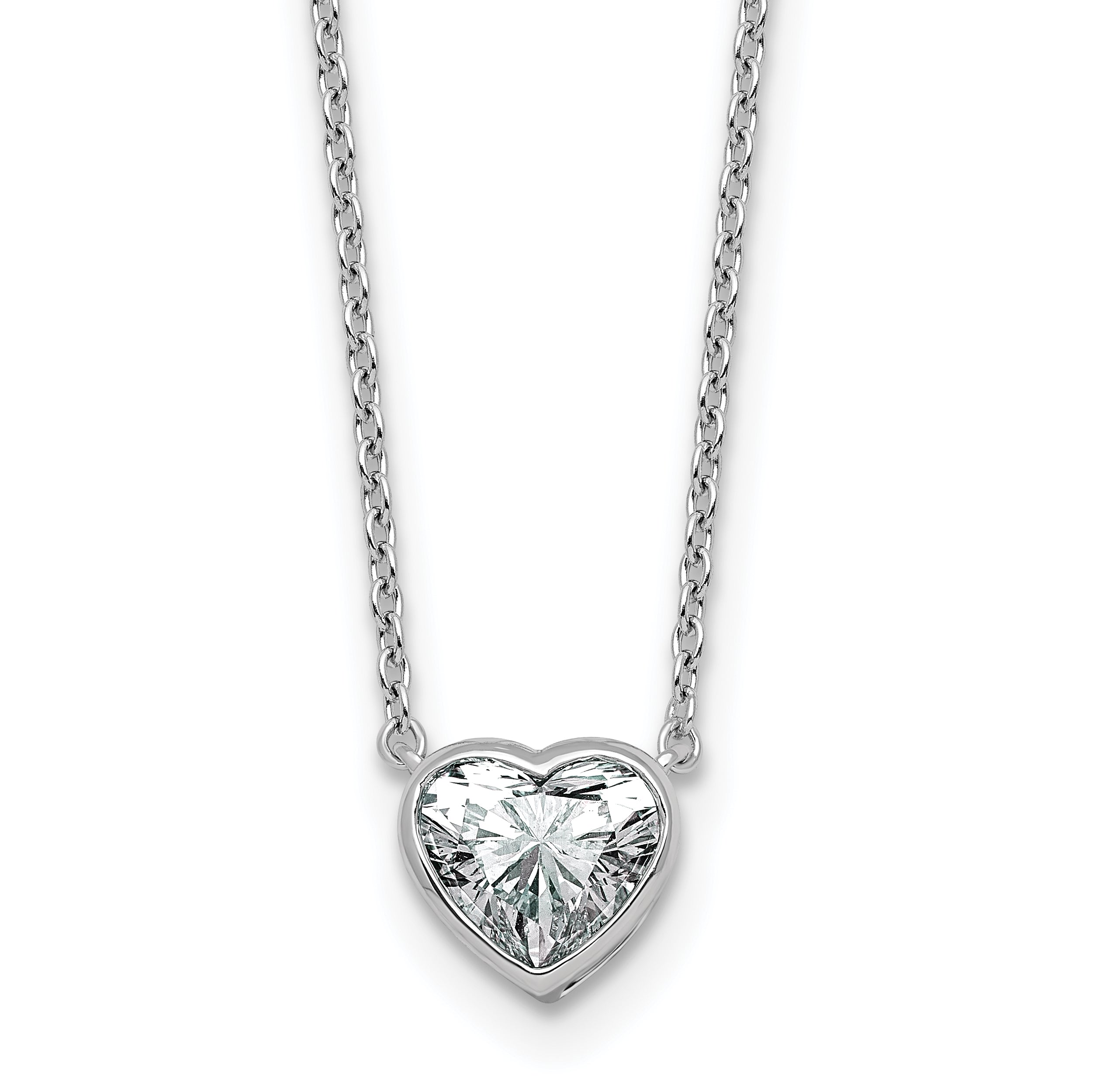 14k White Gold 1 carat Certified Lab Grown Diamond VS+ F+ Heart Complete 18 inch Bezel Set Solitaire Necklace