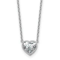 14k White Gold 1 carat Certified Lab Grown Diamond VS+ F+ Heart Complete 18 inch Bezel Set Solitaire Necklace