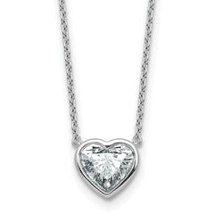 14k White Gold 1 1/2 carat Certified Lab Grown Diamond VS+ F+ Heart Complete 18 inch Bezel Set Solitaire Necklace