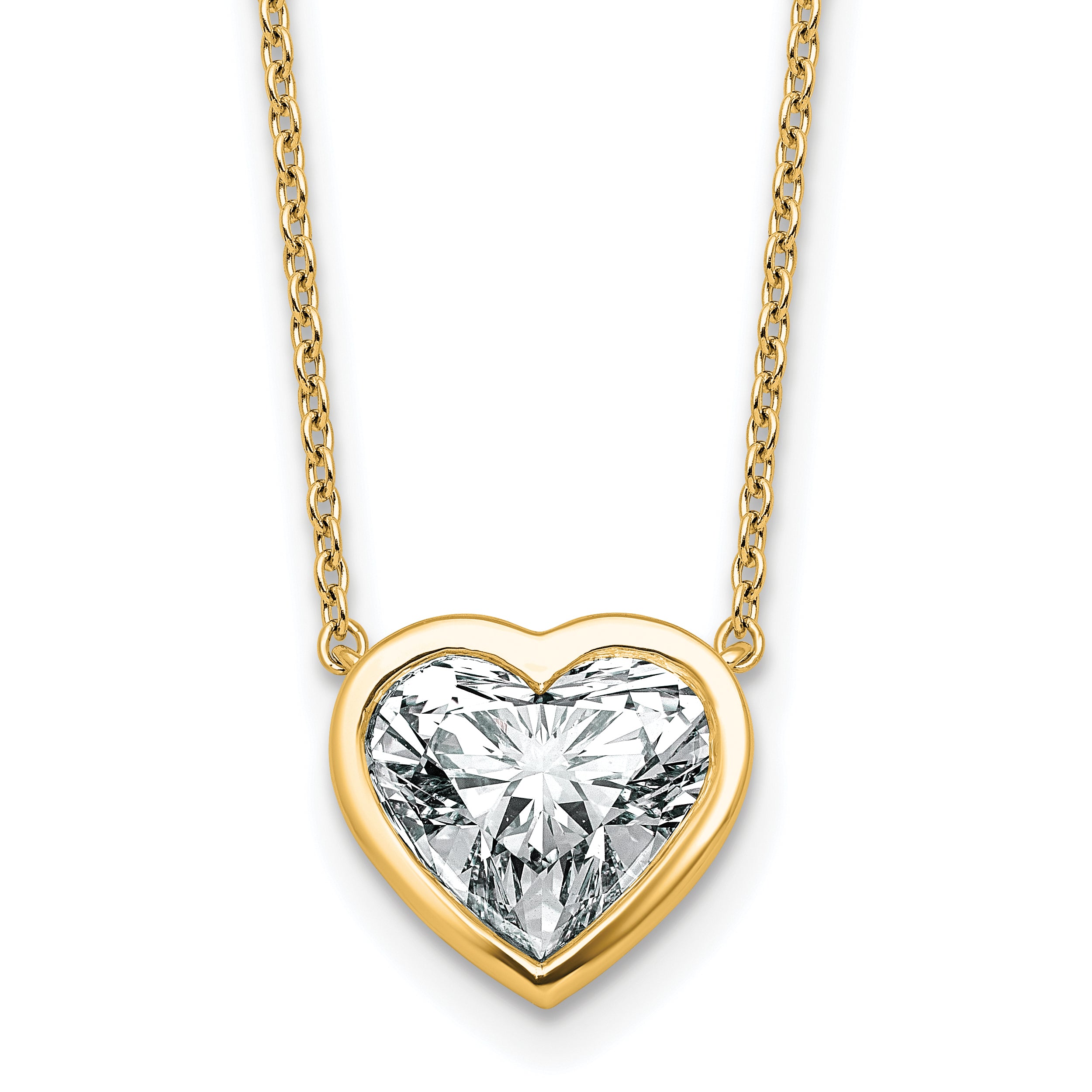 14k 3 carat Certified Lab Grown Diamond VS+ F+ Heart Complete 18 inch Bezel Set Solitaire Necklace