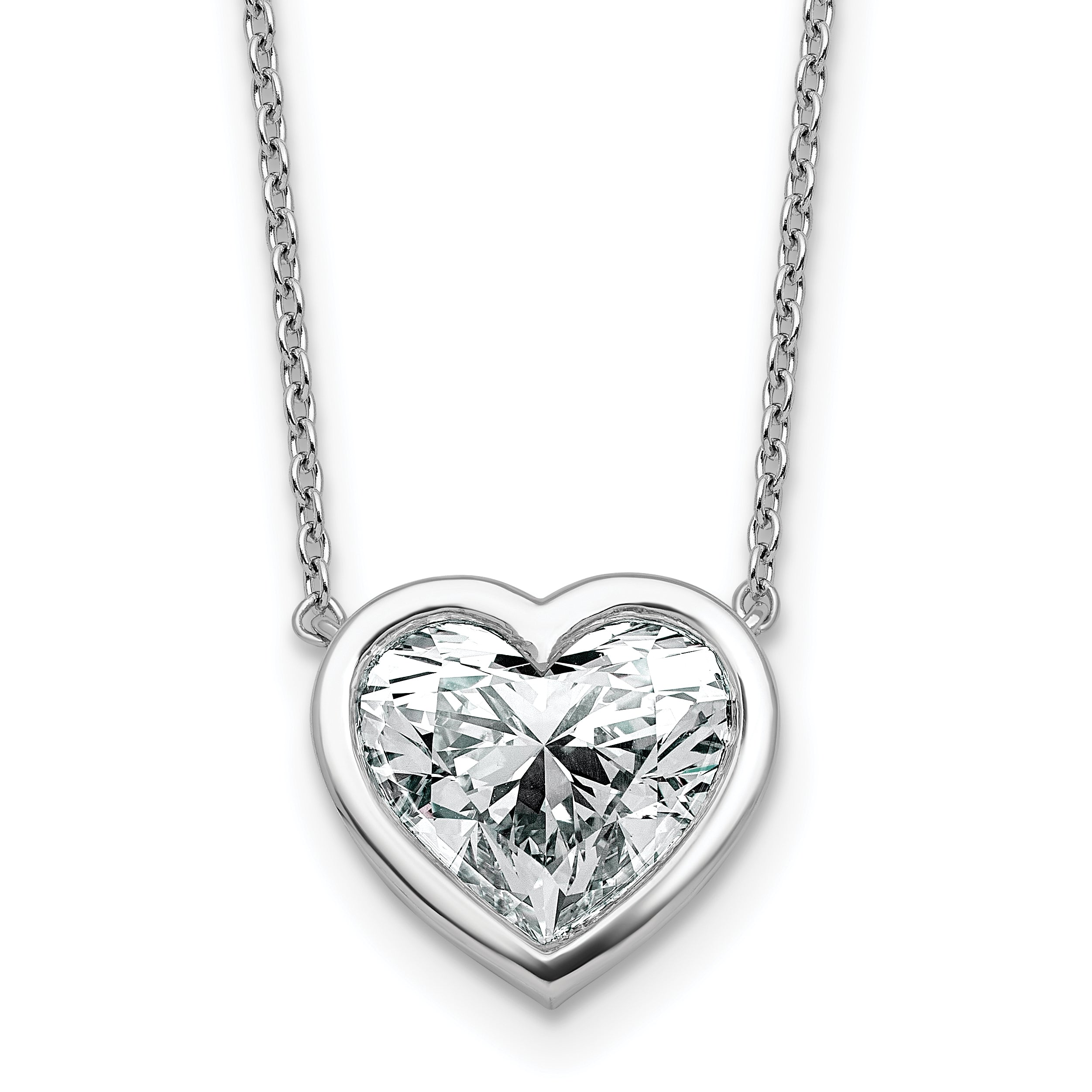 14k White Gold 4 carat Certified Lab Grown Diamond VS+ F+ Heart Complete 18 inch Bezel Set Solitaire Necklace