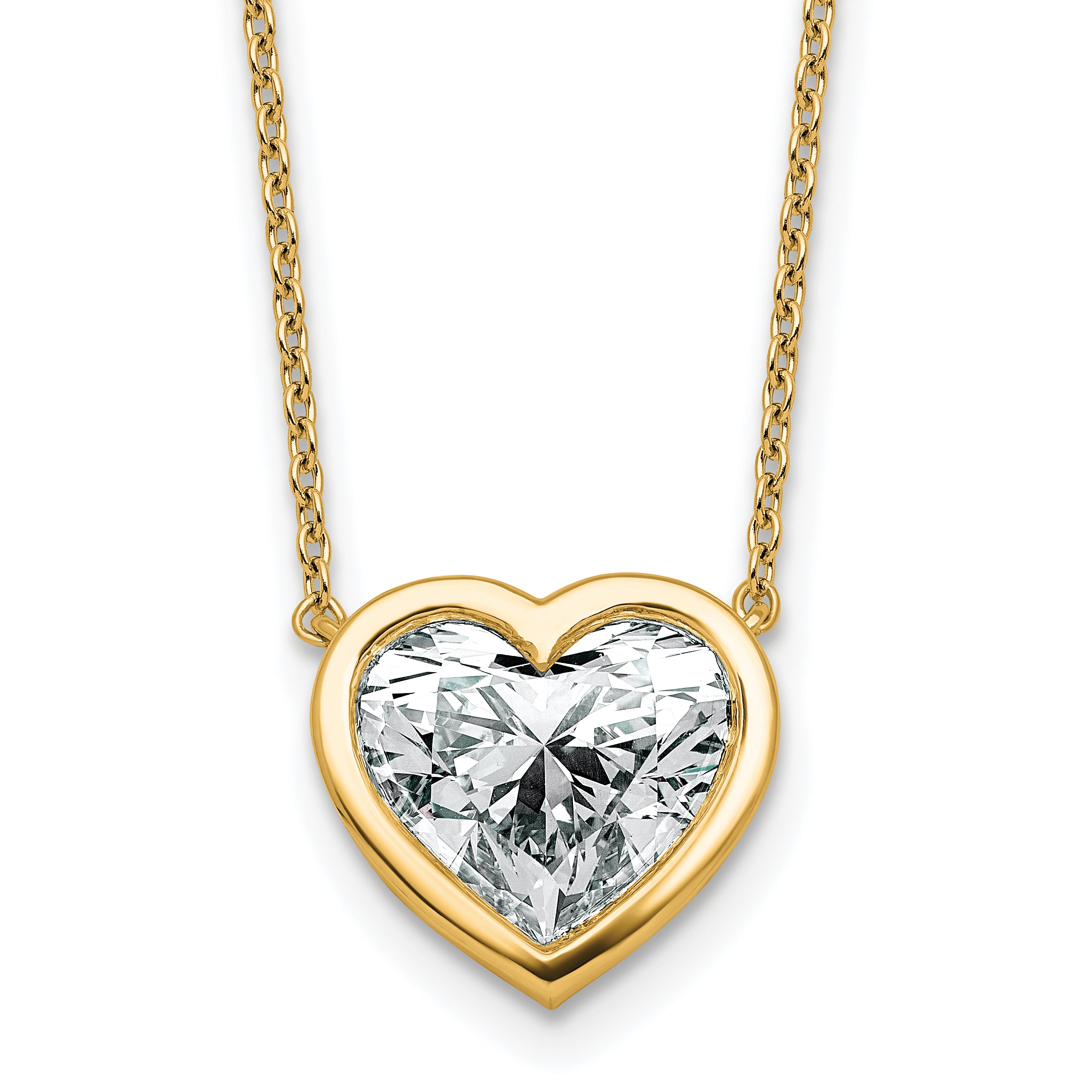 14k 4 carat Certified Lab Grown Diamond VS+ F+ Heart Complete 18 inch Bezel Set Solitaire Necklace
