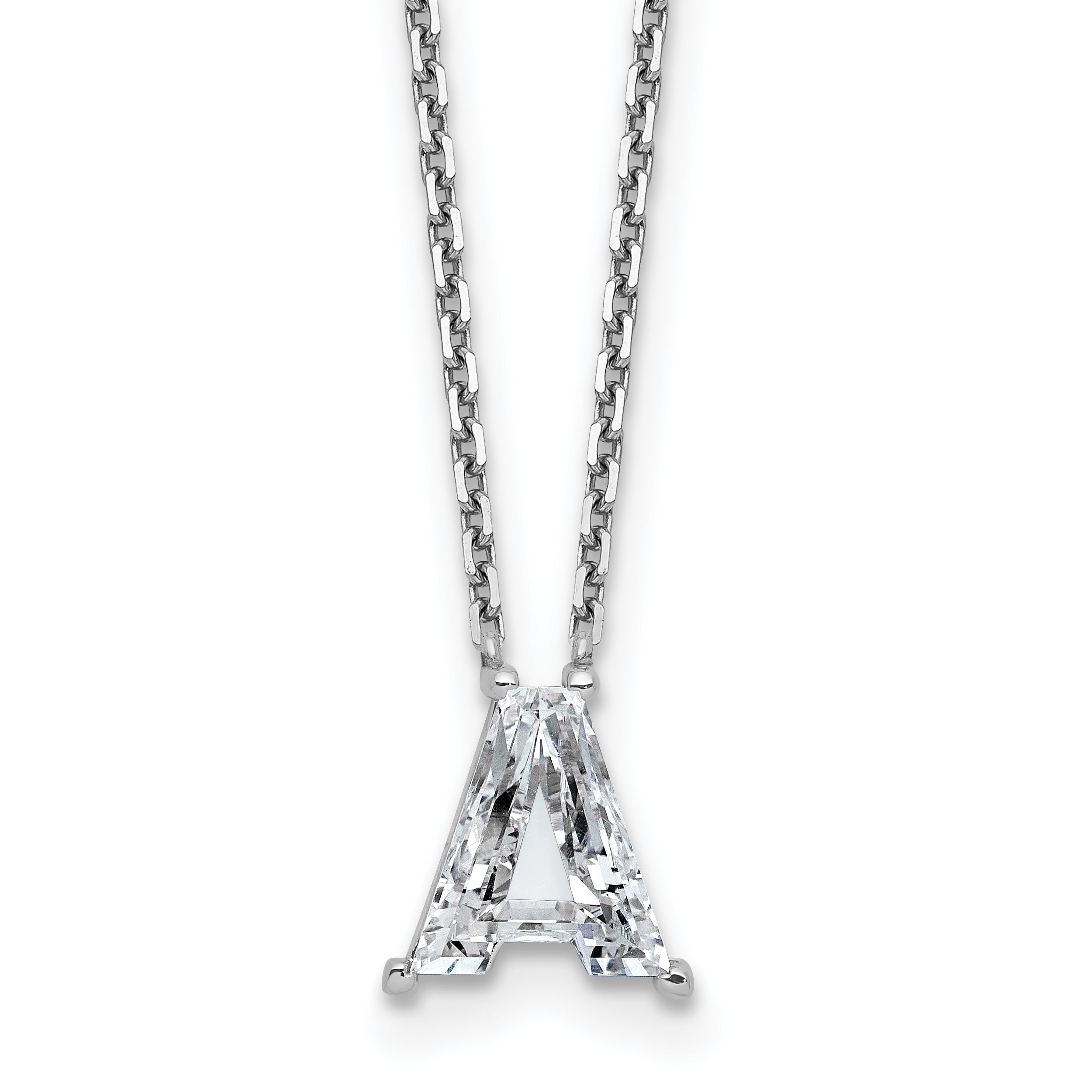 14k White Gold 2 carat Lab Grown Diamond VS+ F+ Complete Letter A Single Stone 18 inch Initial Necklace
