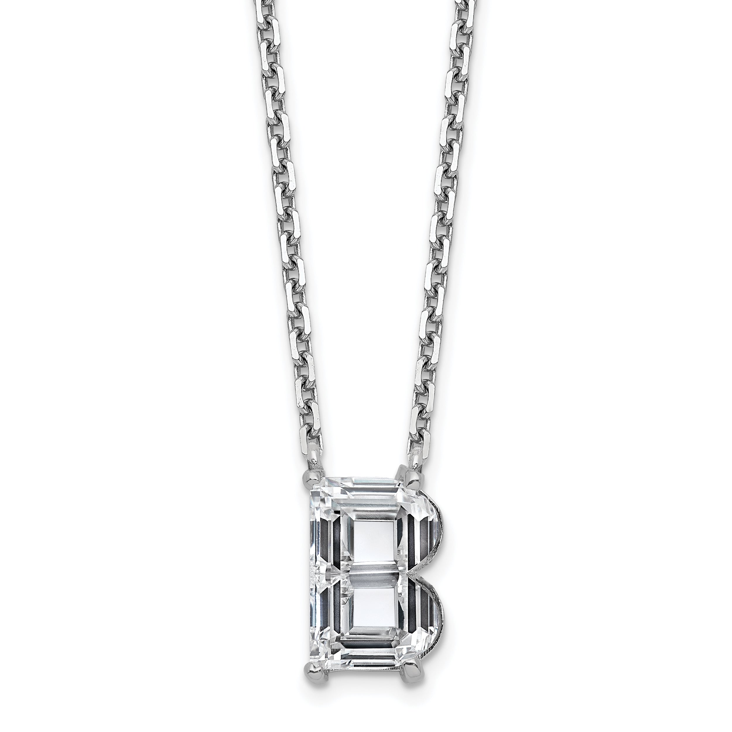 14k White Gold 2 carat Lab Grown Diamond VS+ F+ Complete Letter B Single Stone 18 inch Initial Necklace