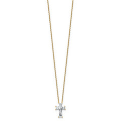 14k 3 3/4 carat Lab Grown Diamond VS+ F+ Single Stone Complete Cross 18 inch Necklace