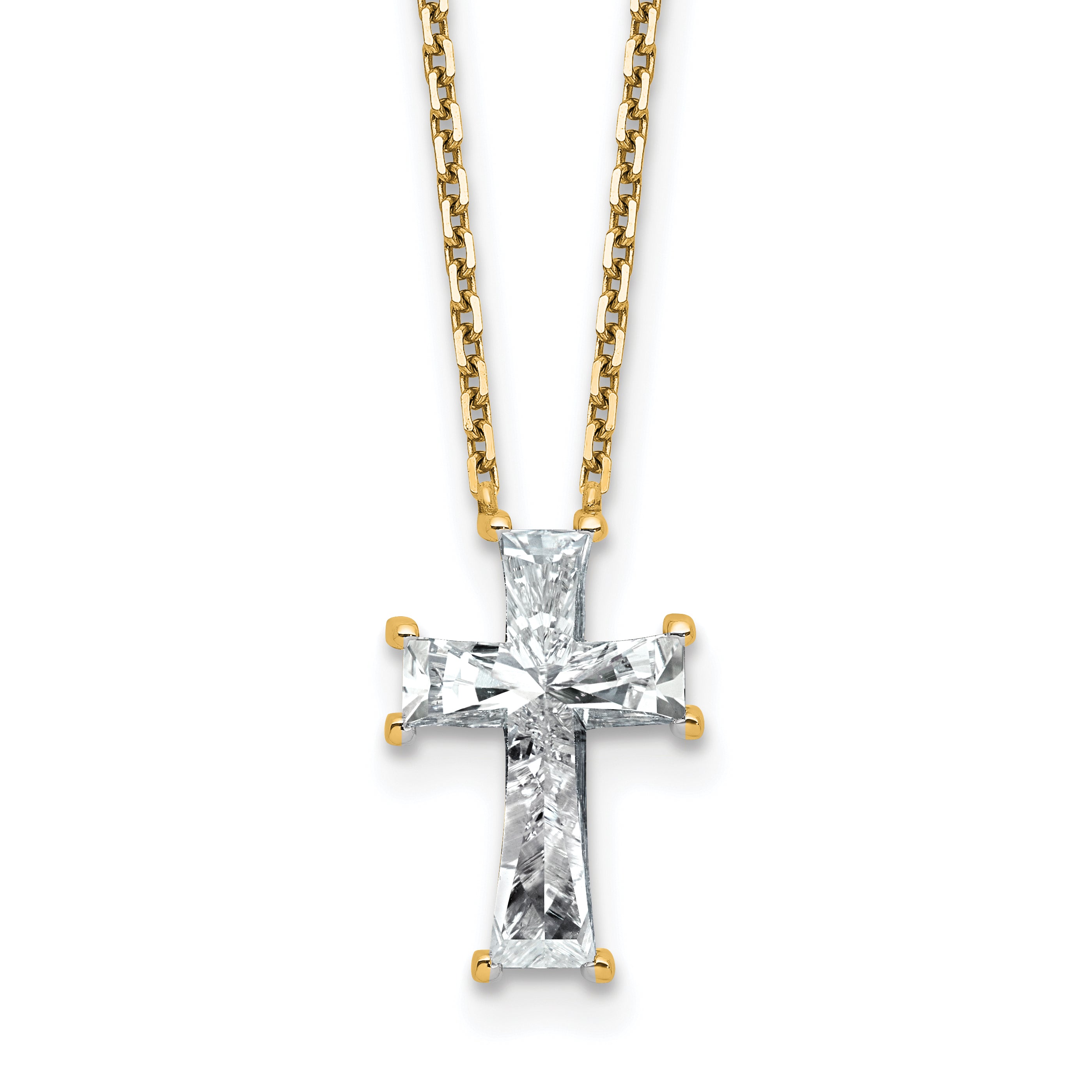 14k 3 3/4 carat Lab Grown Diamond VS+ F+ Single Stone Complete Cross 18 inch Necklace