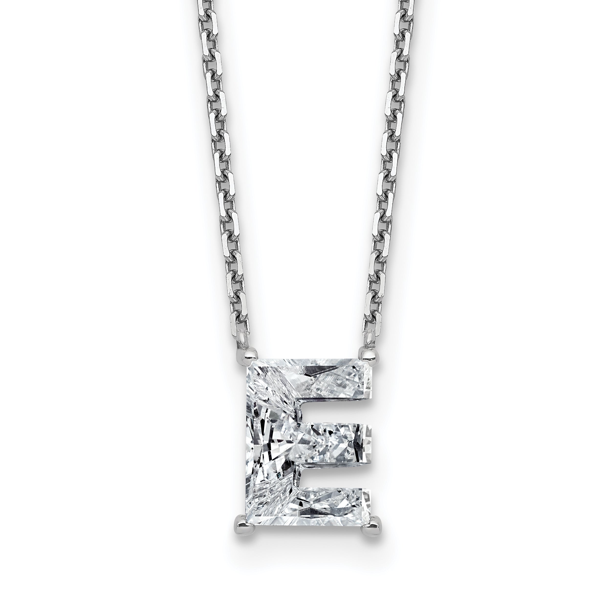 14k White Gold 1 7/8 carat Lab Grown Diamond VS+ F+ Complete Letter C Single Stone 18 inch Initial Necklace