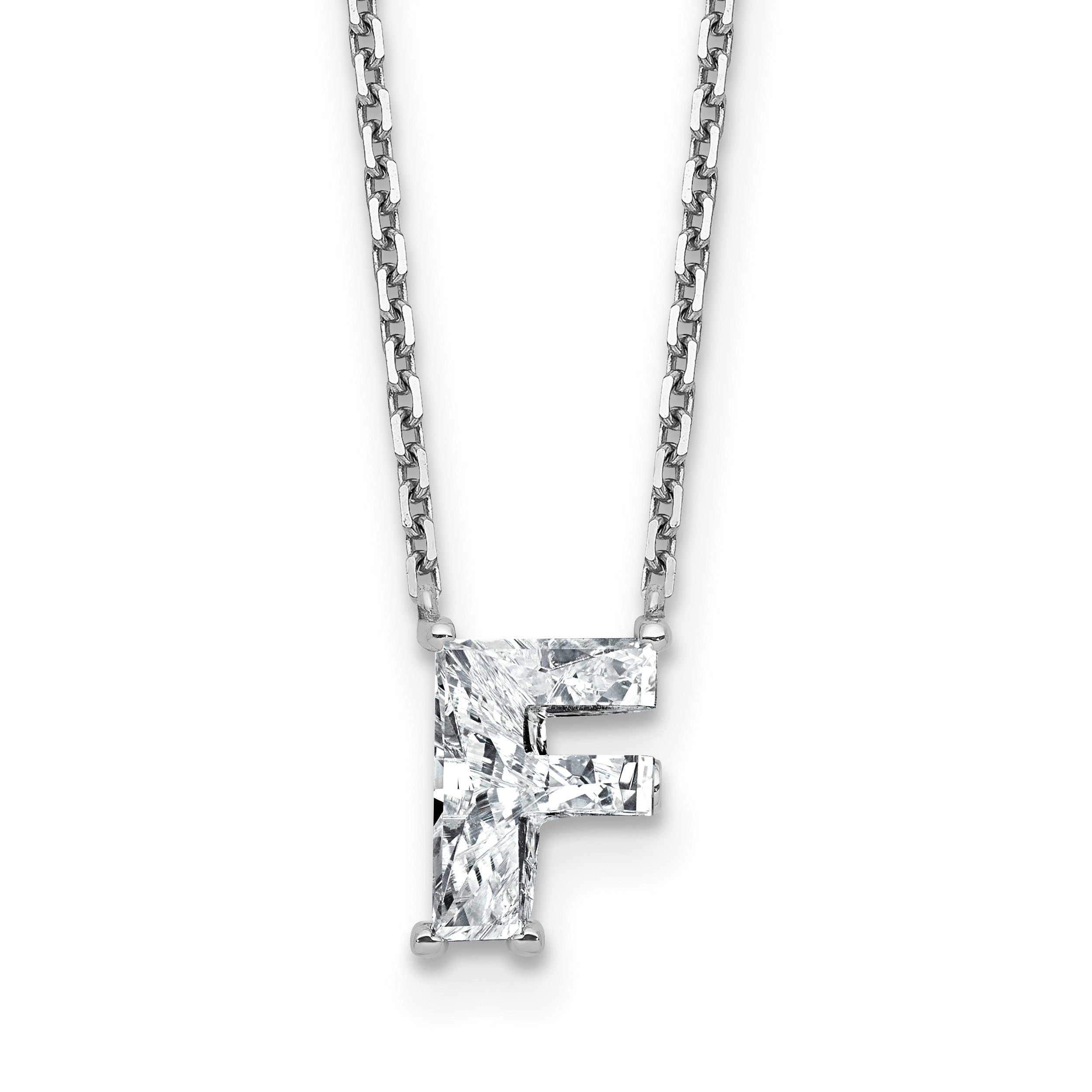 14k White Gold 1 1/2 carat Lab Grown Diamond VS+ F+ Complete Letter F Single Stone 18 inch Initial Necklace