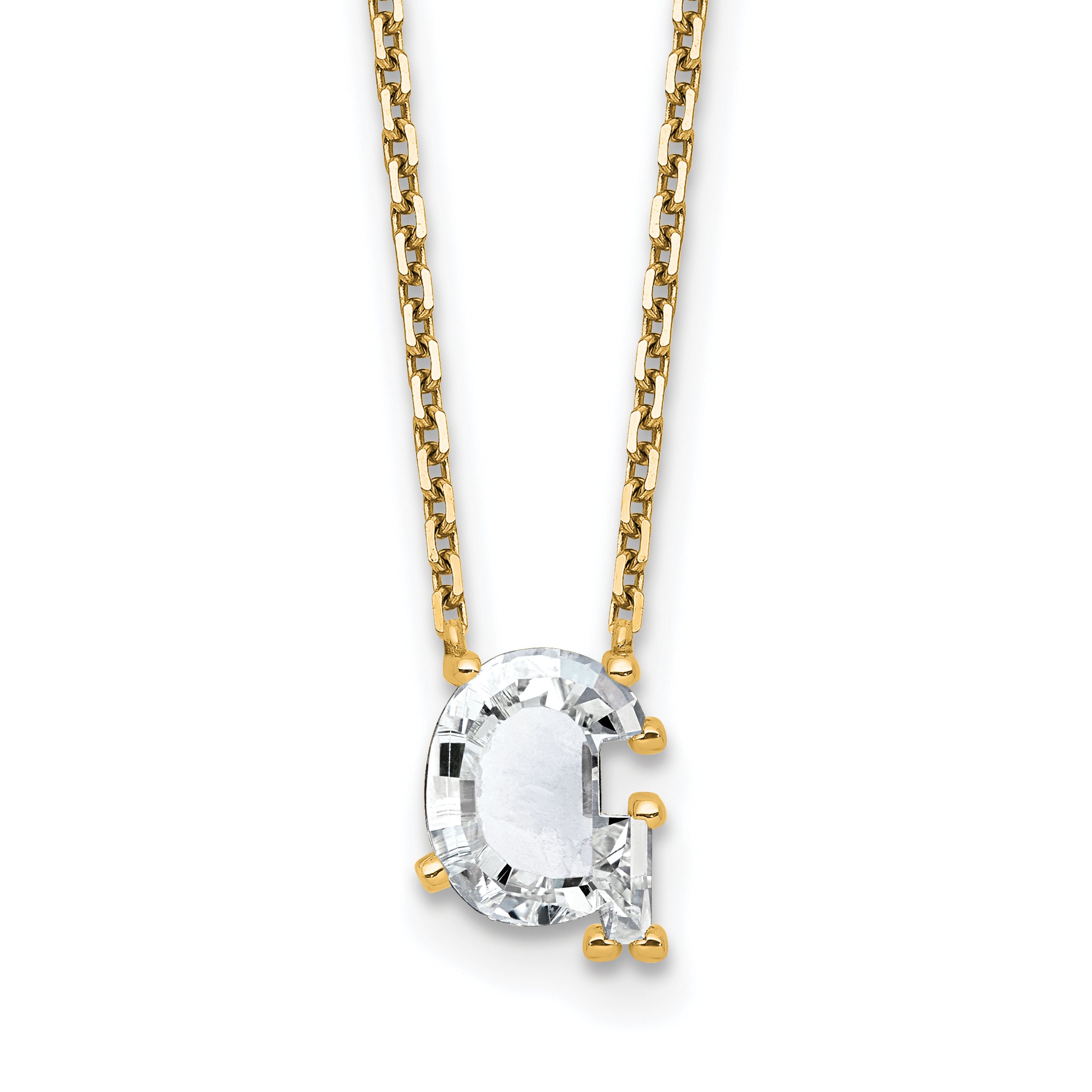 14k 2 1/4 carat Lab Grown Diamond VS+ F+ Complete Letter G Single Stone 18 inch Initial Necklace