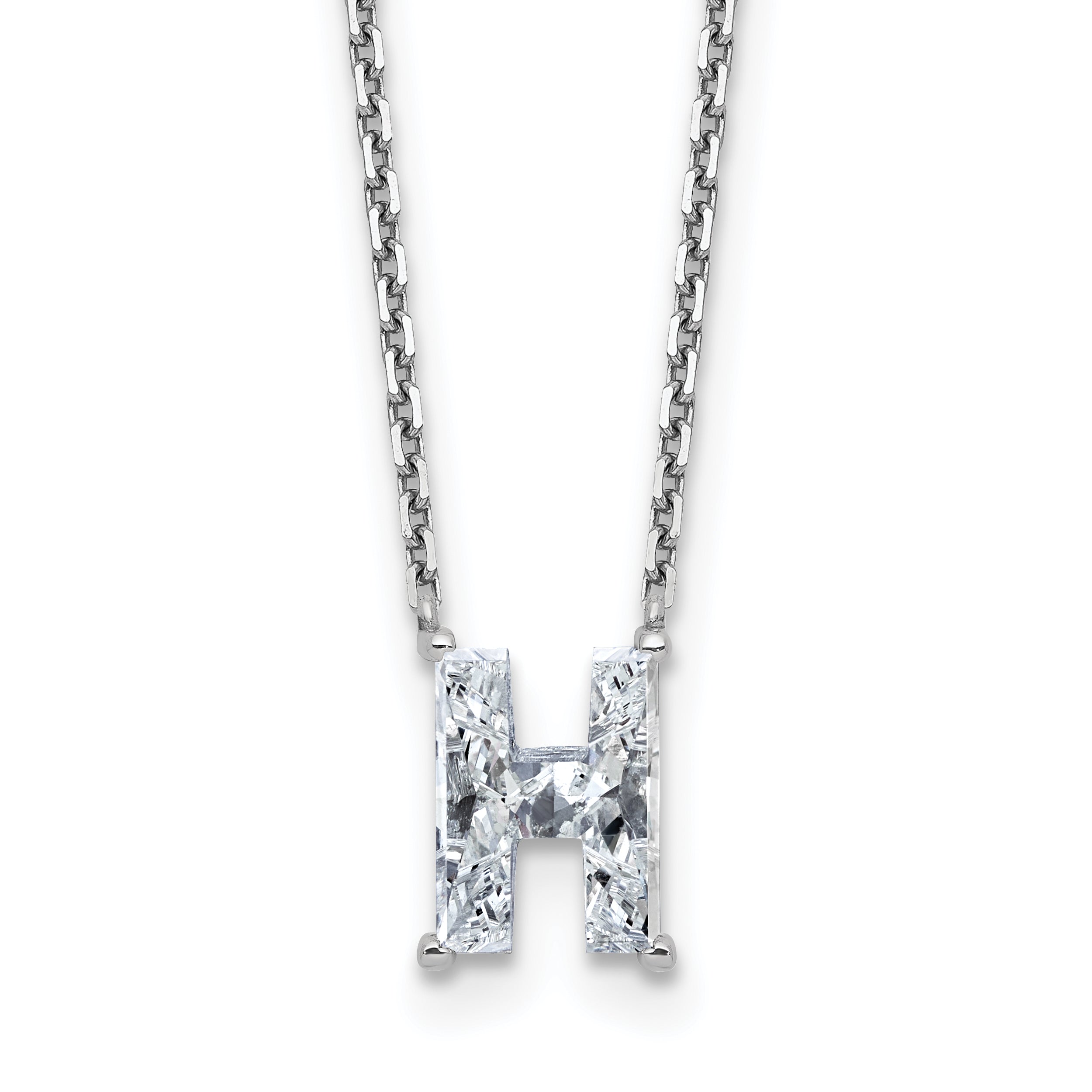 14k White Gold 1 3/4 carat Lab Grown Diamond VS+ F+ Complete Letter H Single Stone 18 inch Initial Necklace