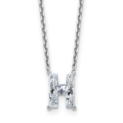 14k White Gold 1 3/4 carat Lab Grown Diamond VS+ F+ Complete Letter H Single Stone 18 inch Initial Necklace