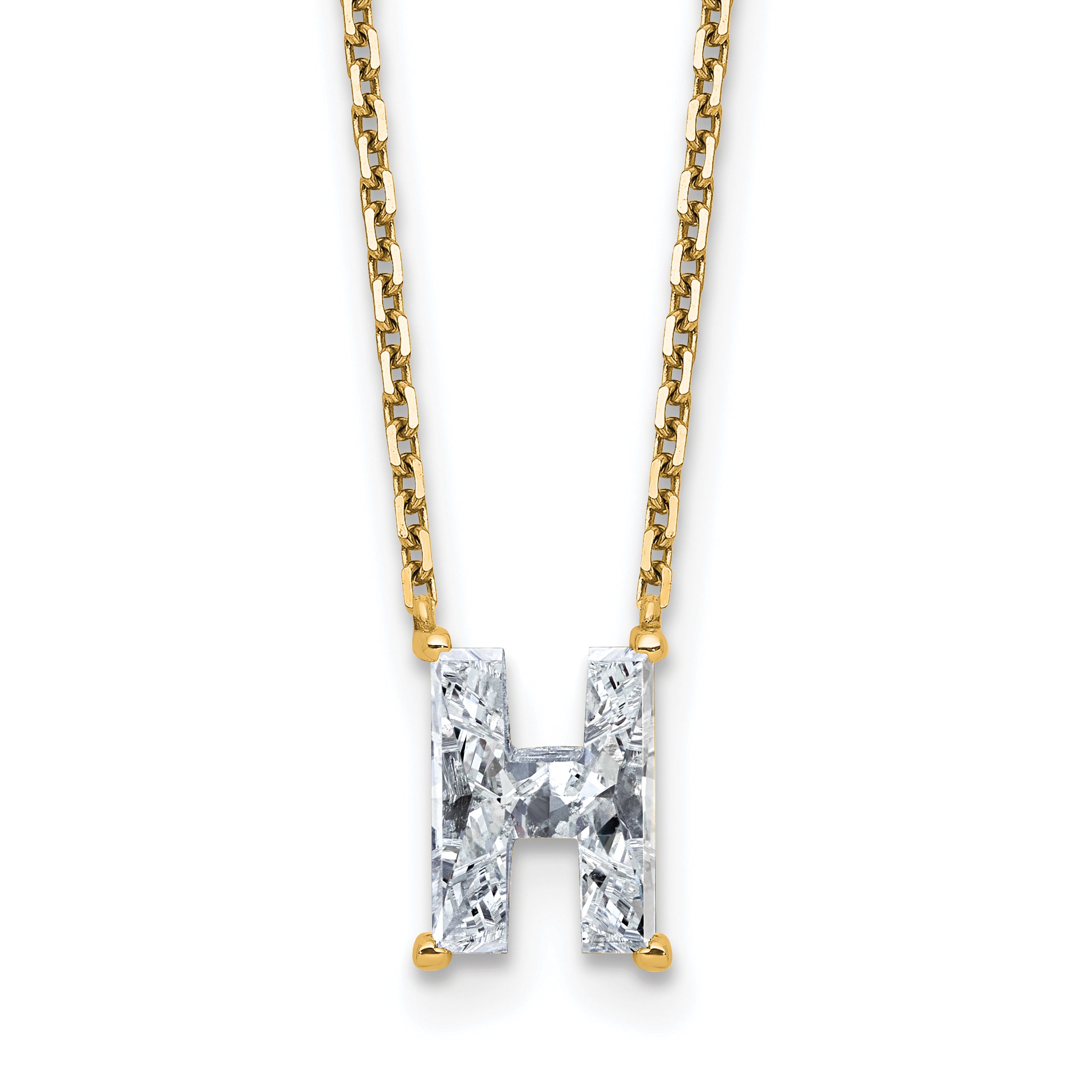 14k 1 3/4 carat Lab Grown Diamond VS+ F+ Complete Letter H Single Stone 18 inch Initial Necklace