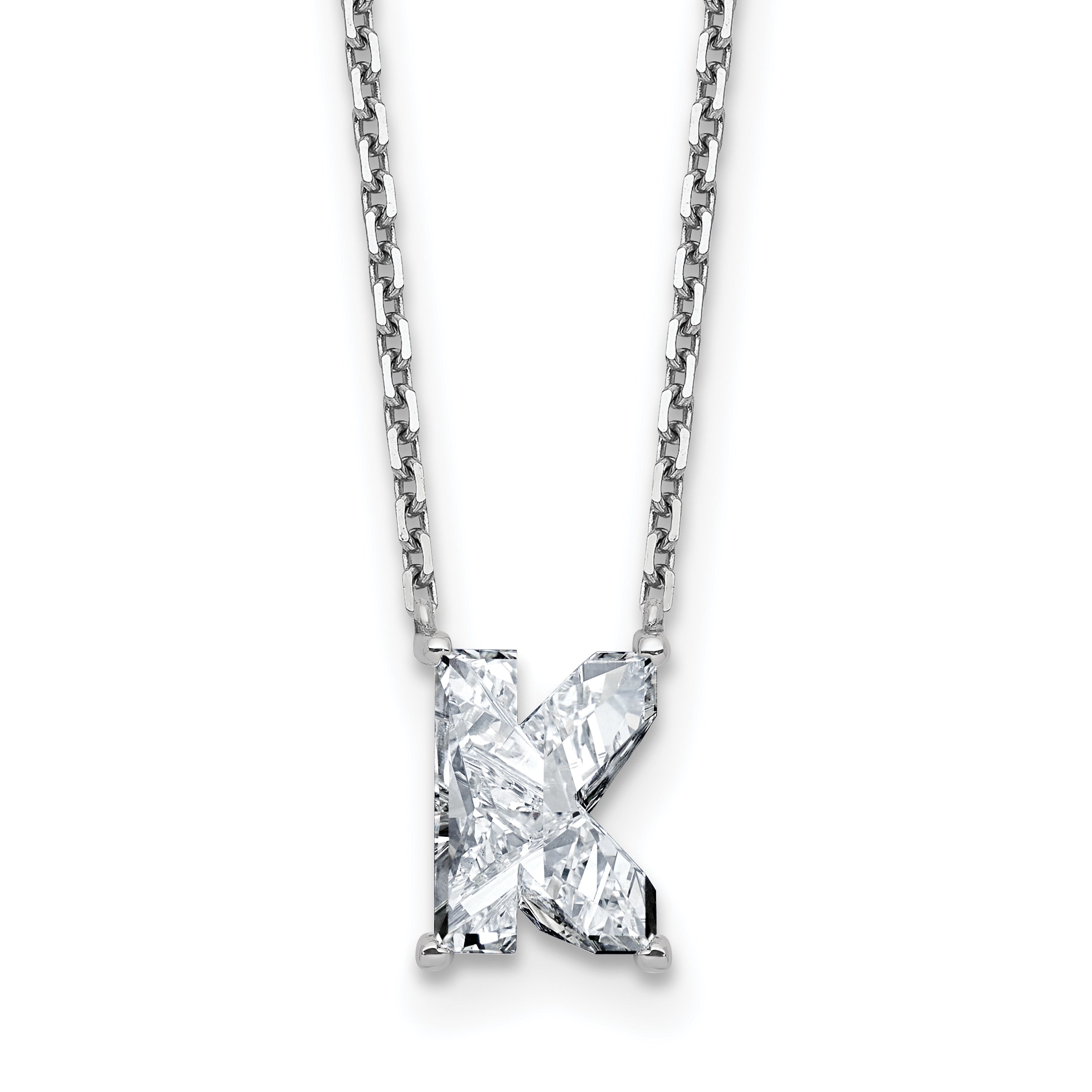 14k White Gold 2 carat Lab Grown Diamond VS+ F+ Complete Letter K Single Stone 18 inch Initial Necklace