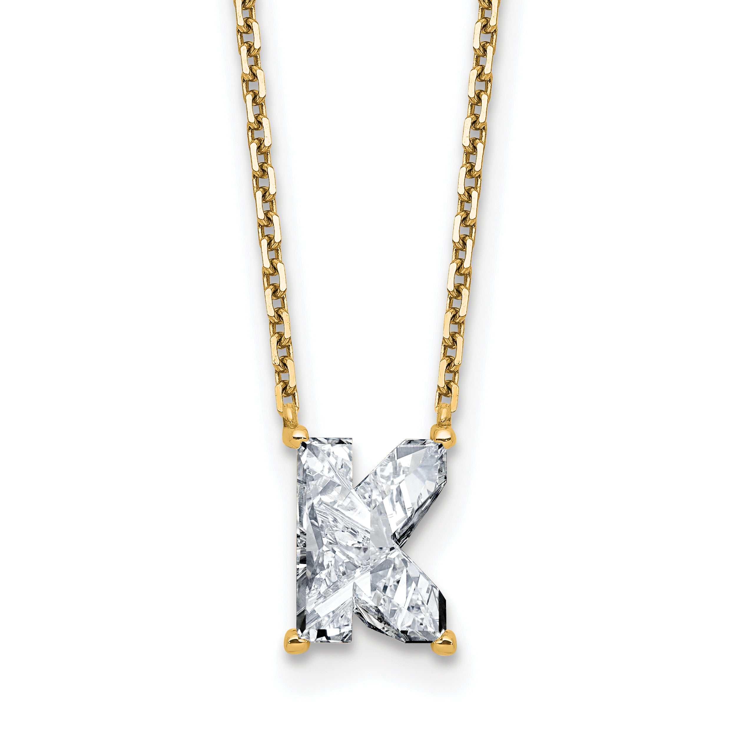 14k 2 carat Lab Grown Diamond VS+ F+ Complete Letter K Single Stone 18 inch Initial Necklace