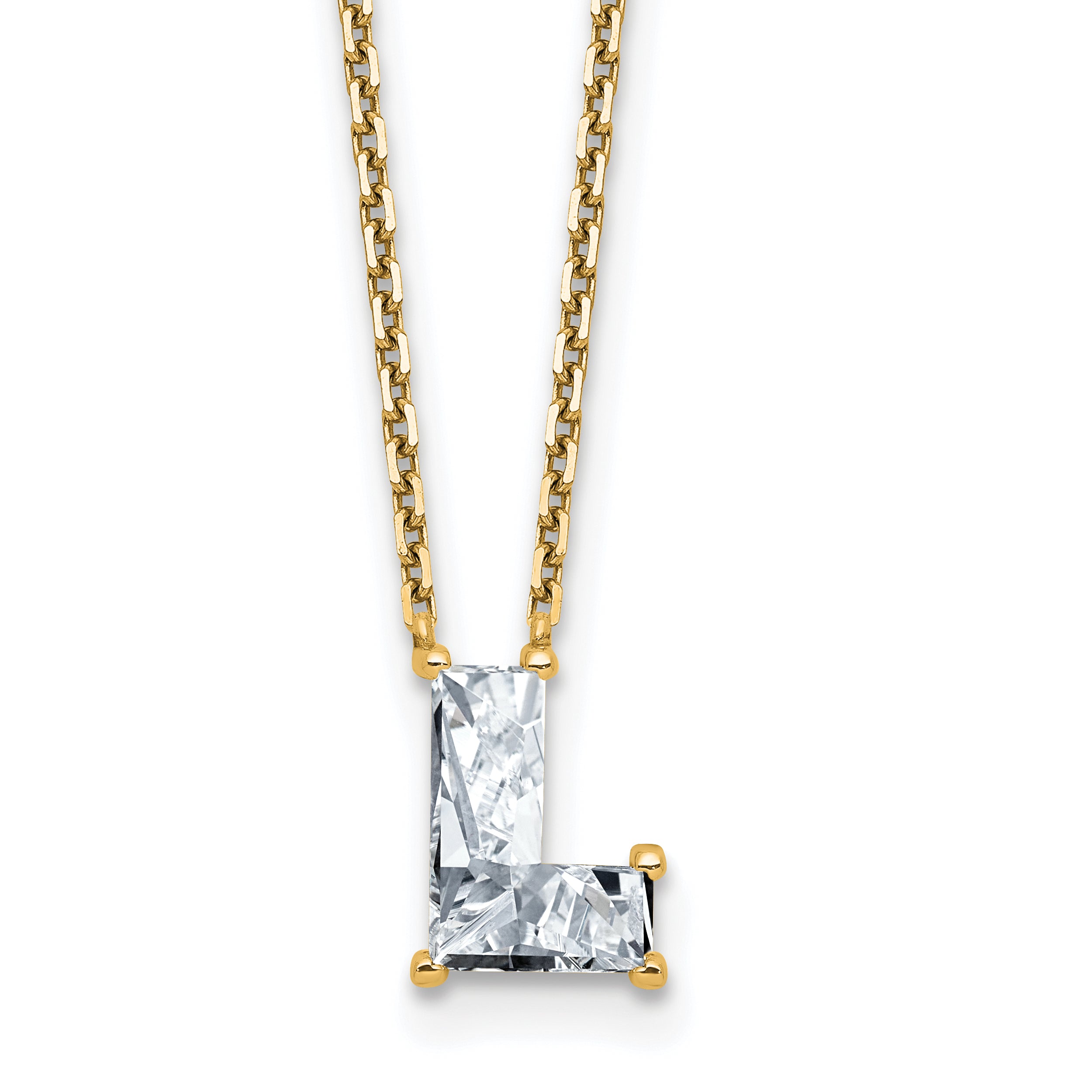 14k 1 5/8 carat Lab Grown Diamond VS+ F+ Complete Letter L Single Stone 18 inch Initial Necklace