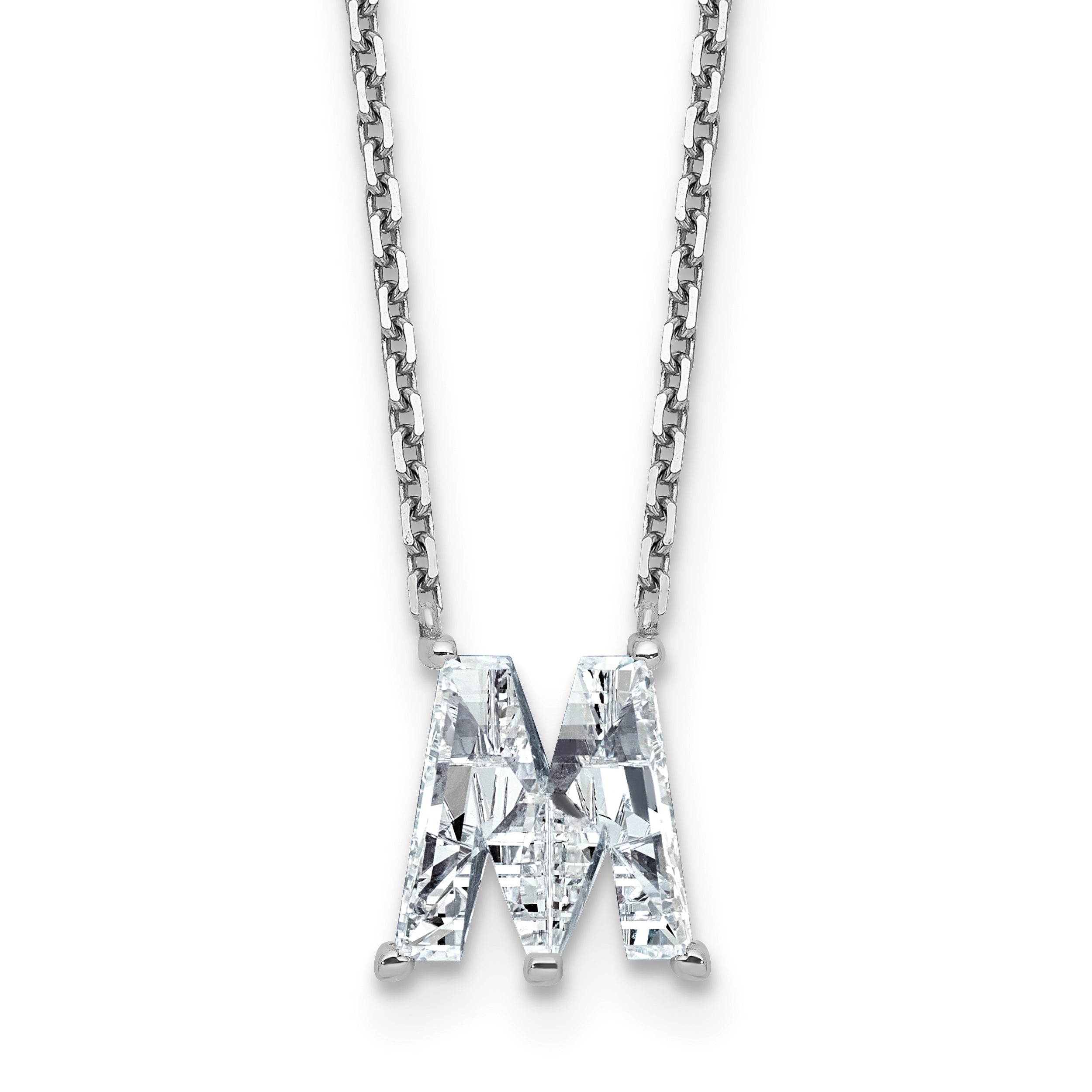14k White Gold 2 1/3 carat Lab Grown Diamond VS+ F+ Complete Letter M Single Stone 18 inch Initial Necklace