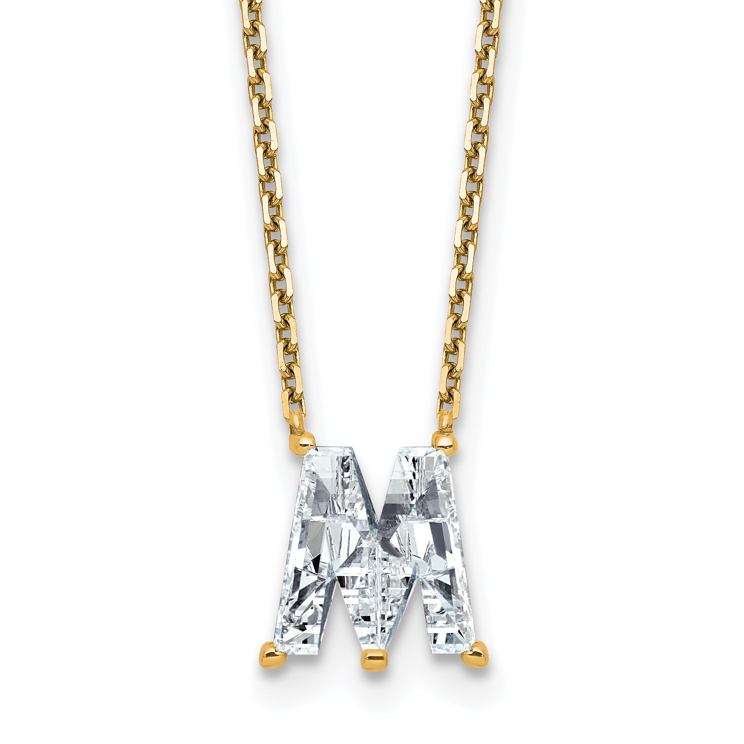 14k 2 1/3 carat Lab Grown Diamond VS+ F+ Complete Letter M Single Stone 18 inch Initial Necklace