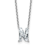14k White Gold 1 7/8 carat Lab Grown Diamond VS+ F+ Complete Letter N Single Stone 18 inch Initial Necklace