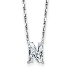 14k White Gold 1 7/8 carat Lab Grown Diamond VS+ F+ Complete Letter N Single Stone 18 inch Initial Necklace