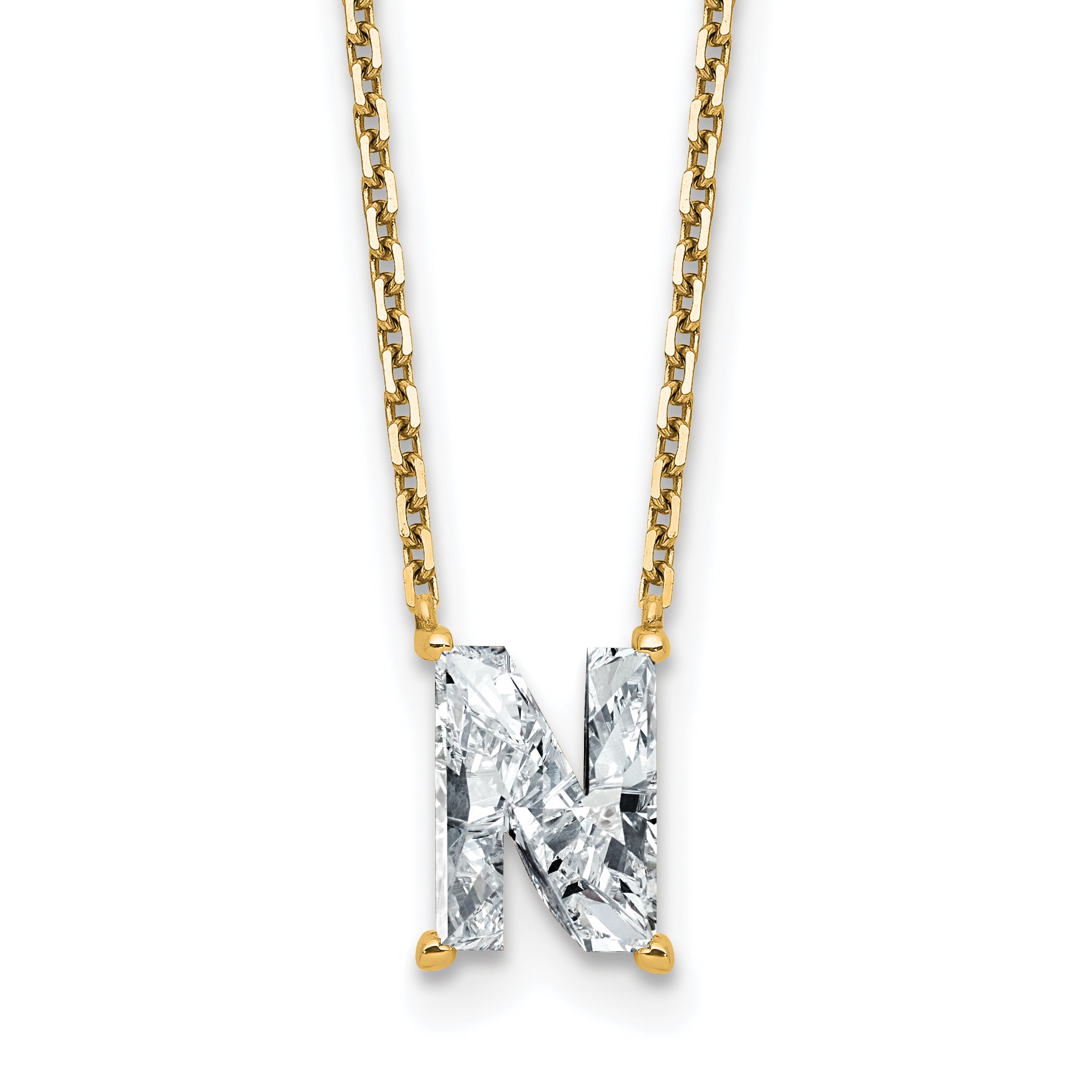 14k 1 7/8 carat Lab Grown Diamond VS+ F+ Complete Letter N Single Stone 18 inch Initial Necklace