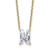 14k 1 7/8 carat Lab Grown Diamond VS+ F+ Complete Letter N Single Stone 18 inch Initial Necklace