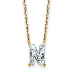 14k 1 7/8 carat Lab Grown Diamond VS+ F+ Complete Letter N Single Stone 18 inch Initial Necklace