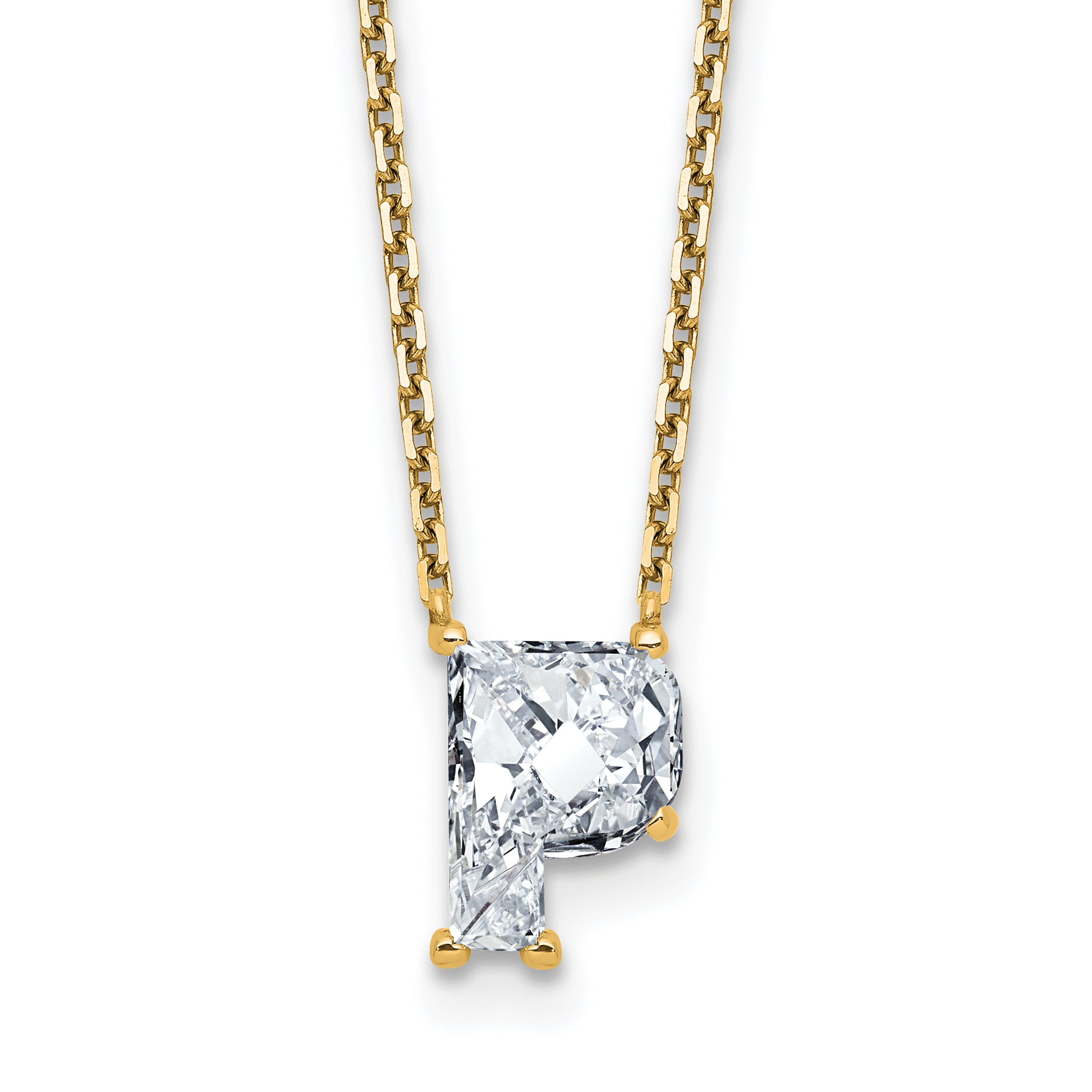 14k 2 carat Lab Grown Diamond VS+ F+ Complete Letter P Single Stone 18 inch Initial Necklace