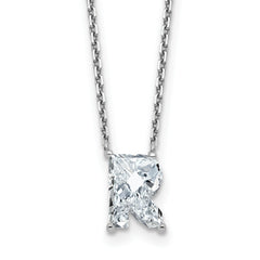 14k White Gold 2 1/3 carat Lab Grown Diamond VS+ F+ Complete Letter R Single Stone 18 inch Initial Necklace