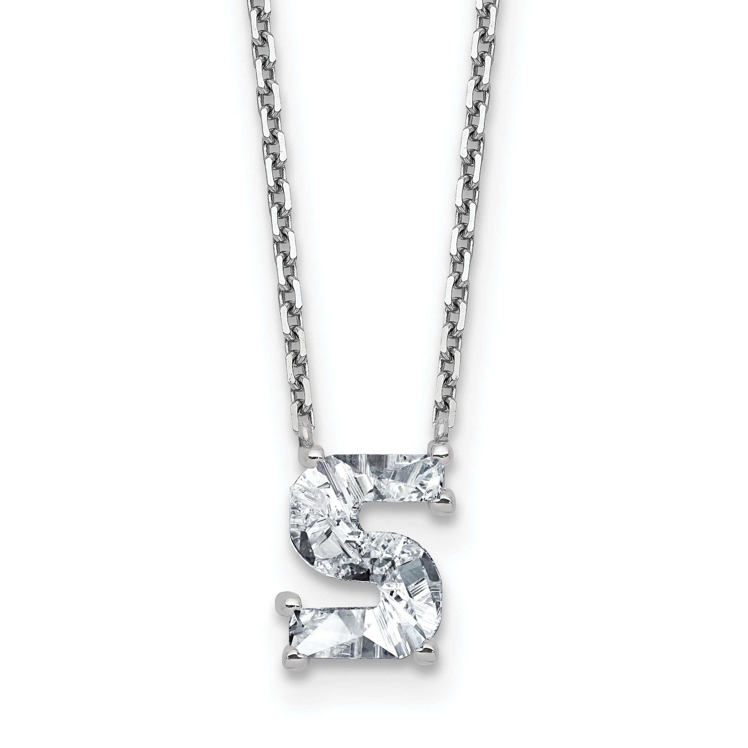 14k White Gold 1 5/8 carat Lab Grown Diamond VS+ F+ Complete Letter S Single Stone 18 inch Initial Necklace