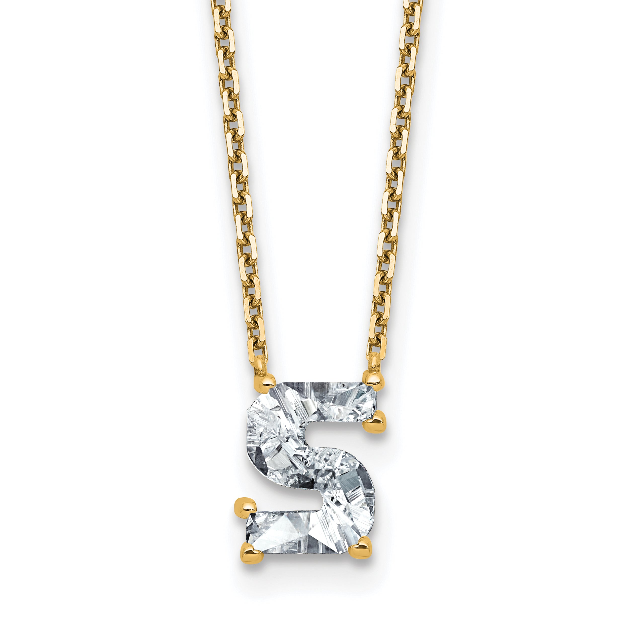 14k 1 5/8 carat Lab Grown Diamond VS+ F+ Complete Letter S Single Stone 18 inch Initial Necklace