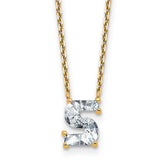 14k 1 5/8 carat Lab Grown Diamond VS+ F+ Complete Letter S Single Stone 18 inch Initial Necklace