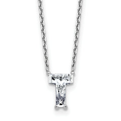 14k White Gold 1 5/8 carat Lab Grown Diamond VS+ F+ Complete Letter T Single Stone 18 inch Initial Necklace